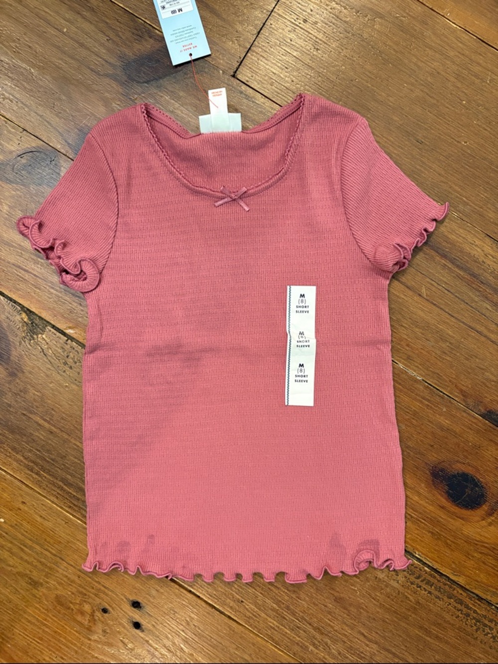 Girls Ribbed Short Sleeve Top in Dusty Rose